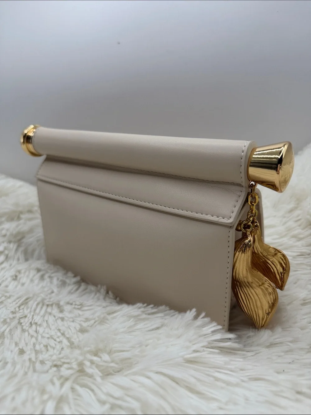 JW PEI Cream Clutch with Gold Leaf Charm
